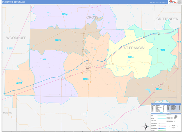 St. Francis County, AR Wall Map Color Cast Style